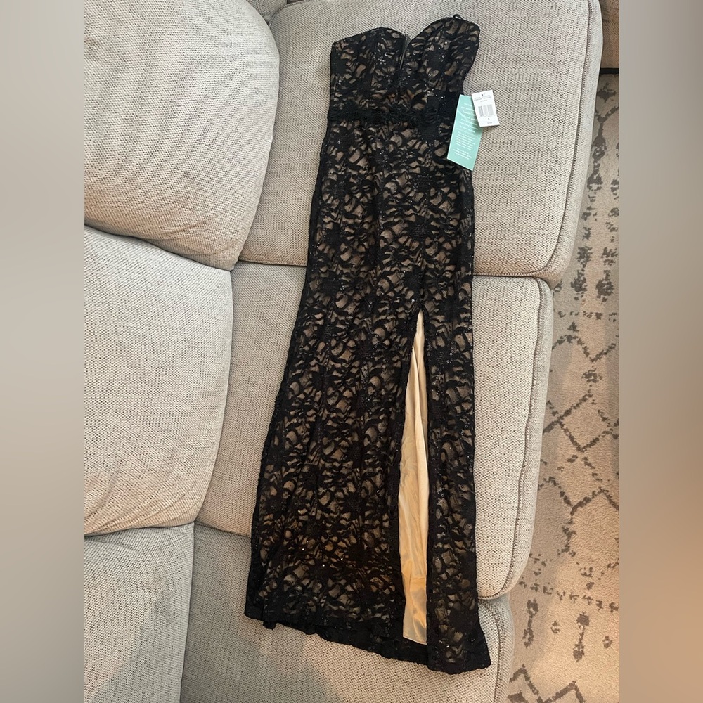 NWT Black Lace Formal Gown with Slit